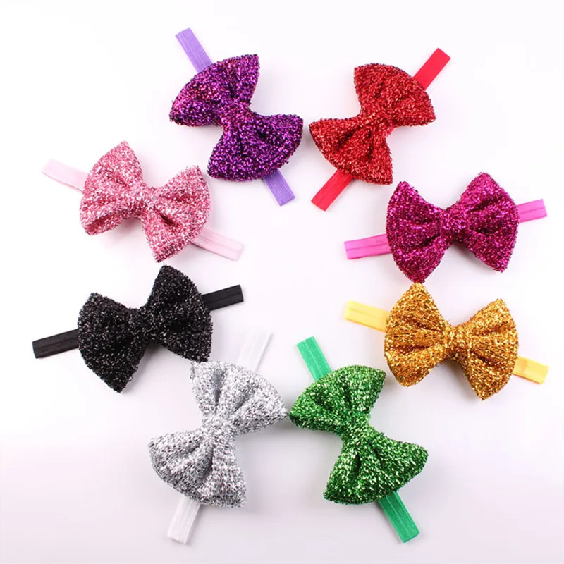 

2018 New Girls Kids turban Bow Headband Girl's Big Sequin Bow with elastic Headwrap Top Knot Headband Girls Hair accessories