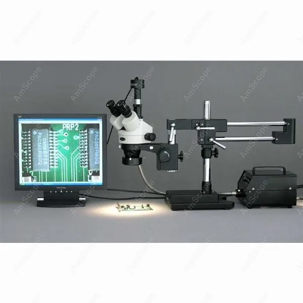 Stereo Boom Microscope--AmScope Supplies 3.5X-90X Stereo Boom Microscope with 10MP Camera + Fiber Optic Light