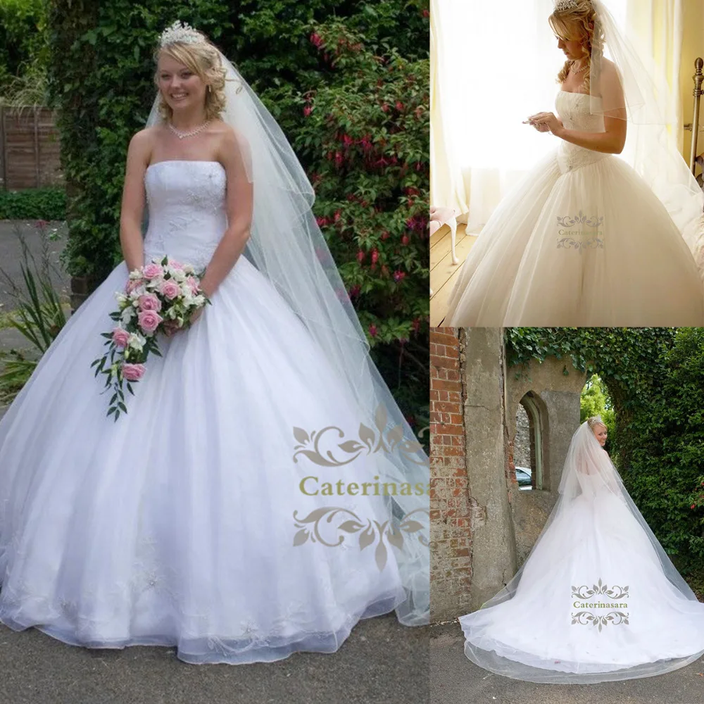 Vintage Strapless Ball Gown Wedding Dress Crystals Beaded Long Tulle Bridal Dresses Plus Size Wedding Gowns