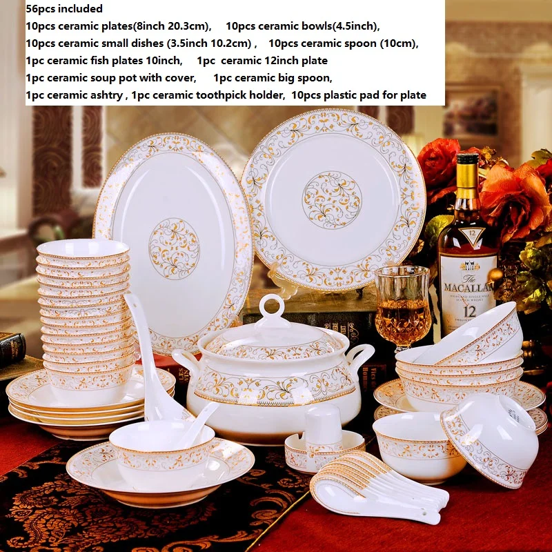 Ceram Plates 56pcs Porcelain Sunshine Kitchen Utensil set Dinnerware Set Bone China Dishes Fancy Plates and Bowls Set