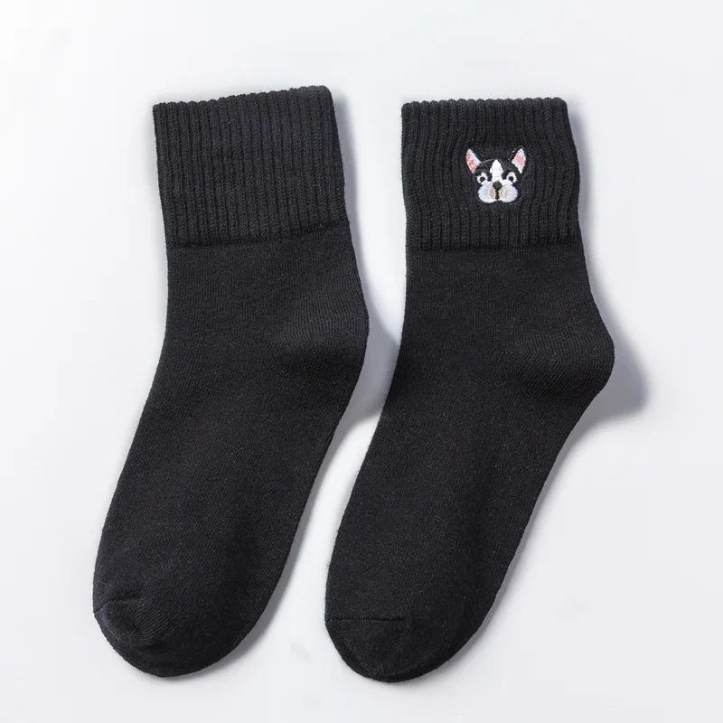 Autumn winter socks for women cotton sock harajuku cartoon dog embroidery cute socks female casual sox ladies meias mujer 2019