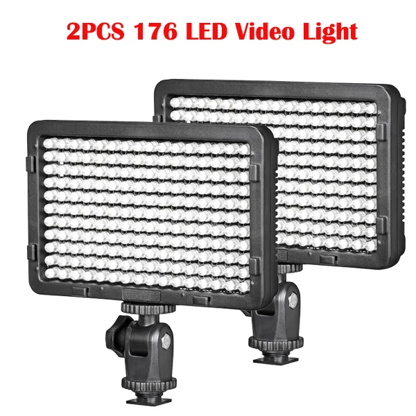 2PCS Camera HD 176 LED Video Light Lamp 11W 1320LM 5600K/3200K Dimmable for Canon Nikon Pentax DSLR Camera Video Camcorder