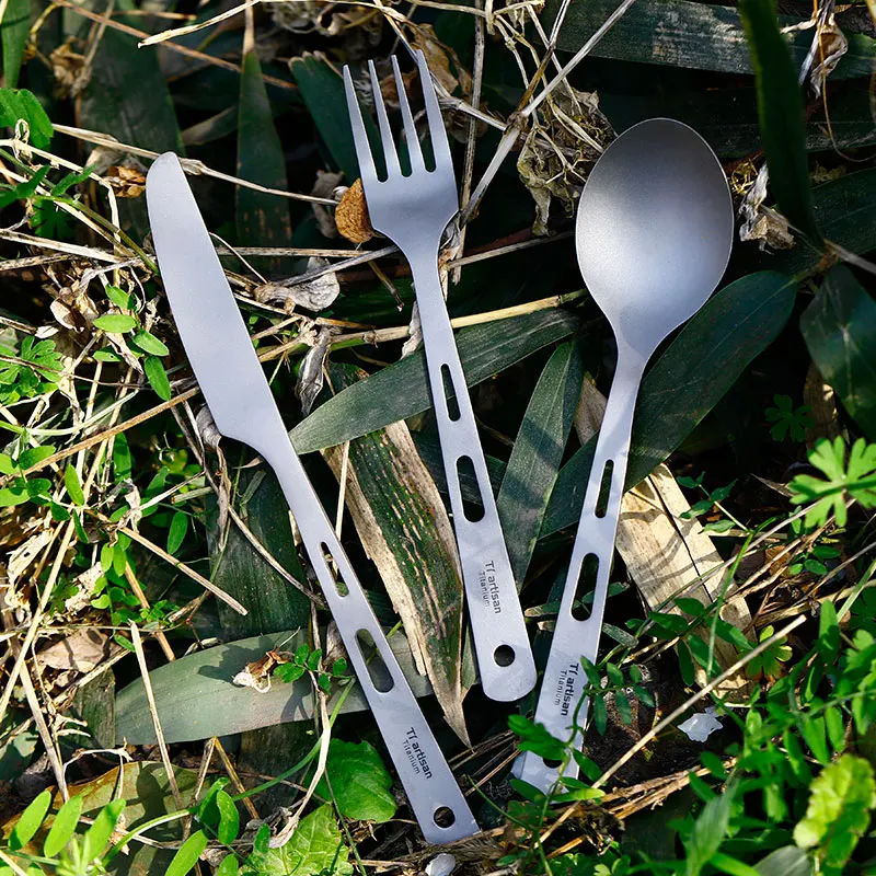Tiartisan kitchen accessories Pure Titanium Cutlery set Spoon Fork Knife Home Kitchen Titanium Ultralight Dinner Flatware set