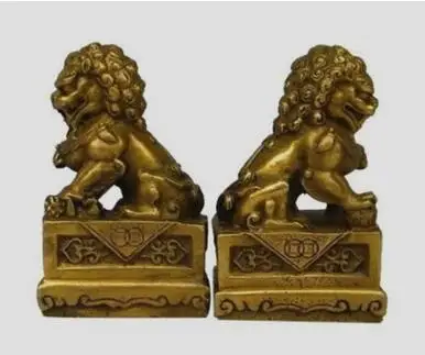 

decoration bronze factory Pure Brass Antique Old A Pair of China Chinese Folk Foo Fu Dog Guardion Door Lion Statue sculpture