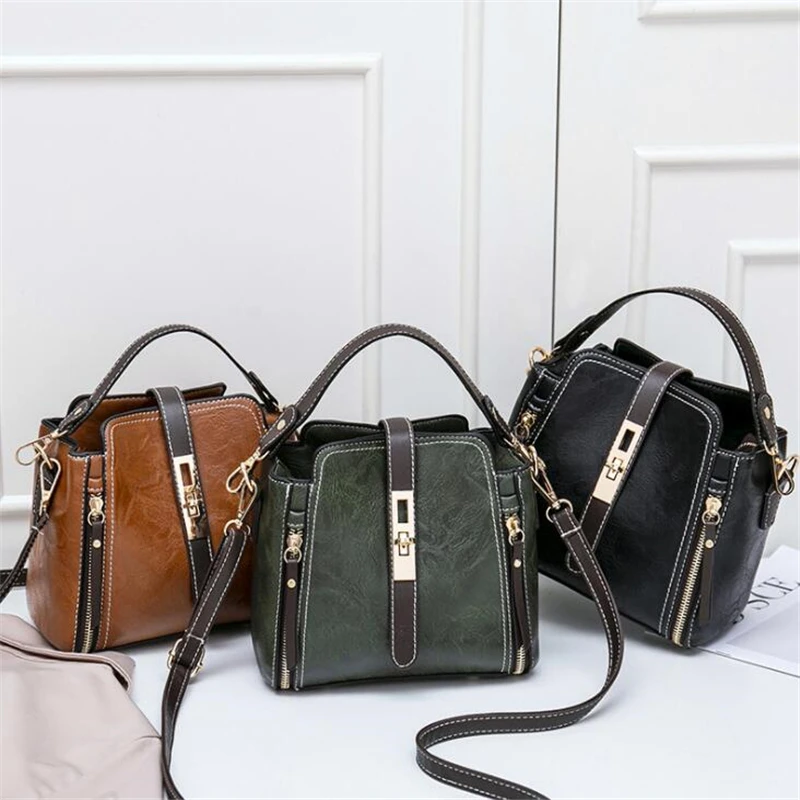 PU Leather Handbags for Women Designer Top Handle Bag Vintage Single Shoulder Bag Ladies Luxury Brand Crossbody Messenger Bags