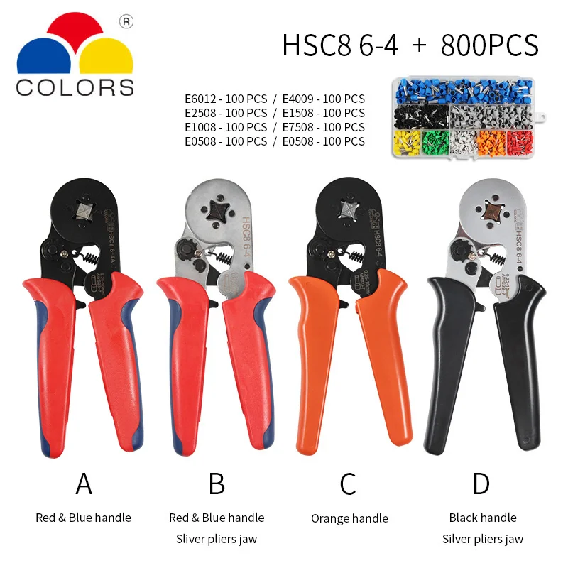 HSC8 crimping pliers 0.25-10mm2 HSC8 6-4/6-6 0.25-6mm2 tube type needle terminal box set mini pressure wire ferrule tools