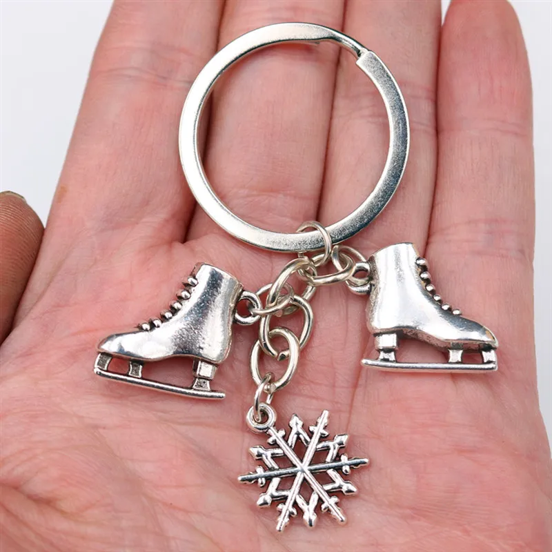 1pc Metal Skates Snowflake Keyring DIY Sports Jewelry Crafts Keyring Gift -Figure Skating Lovers K1669