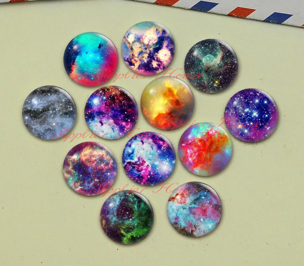 

Handmade Round Starry Sky Photo Glass Cabochons, Jewelry Finding Cameo Pendant Settings, (F071-634)