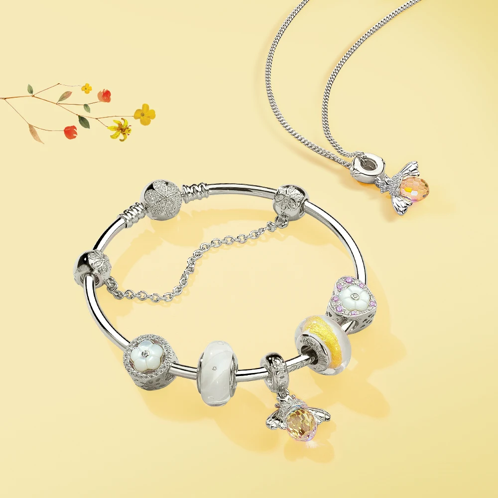ATHENAIE Classic New 925 Sterling Silver with Crystals Bee Pendants Necklace fit Bracelet Bangle for Women Jewelry
