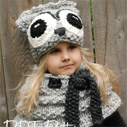 IANLAN-conjunto cálido de lana para niños y niñas, gorros de invierno, bufandas de estilo búho, silenciadores, gorros gruesos, IL00189