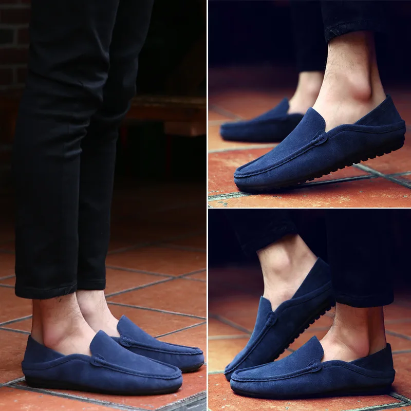 Peas shoes Slip-On casual shoes New spring Korean version of the lazy matte leather youth driving shoes mens shoes