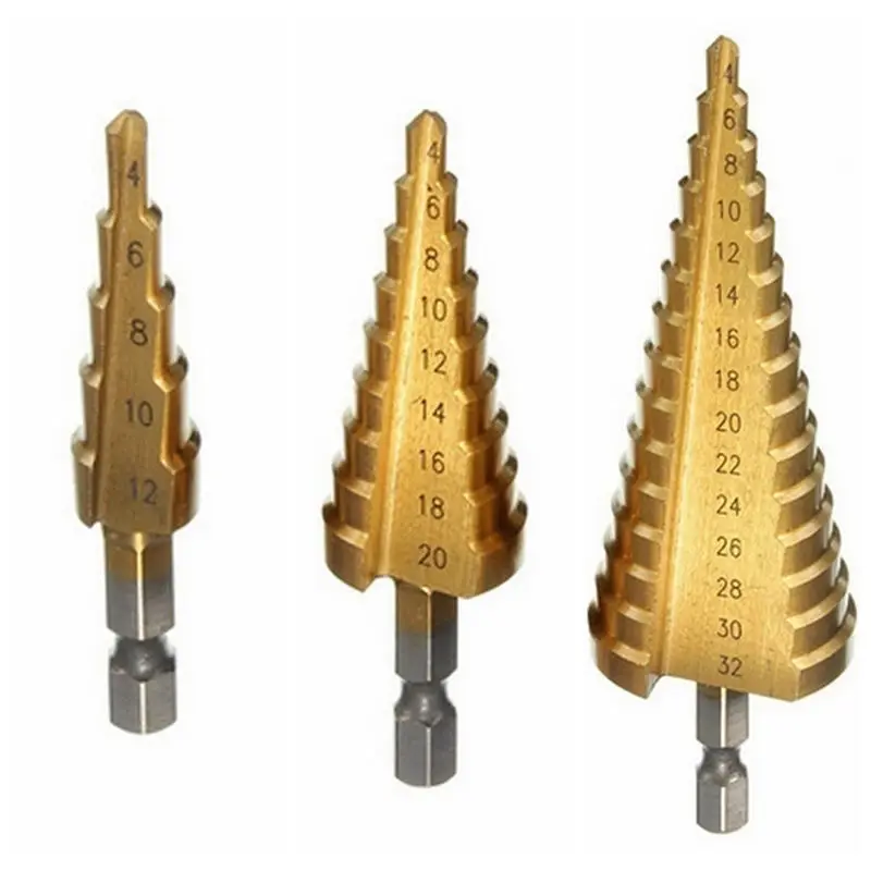 4-32mm 4-20 HSS Titanium Coated Step Drill Bit For Metal High Speed Steel Wood Drilling Power Tools Hole Cutter Step Cone Drill