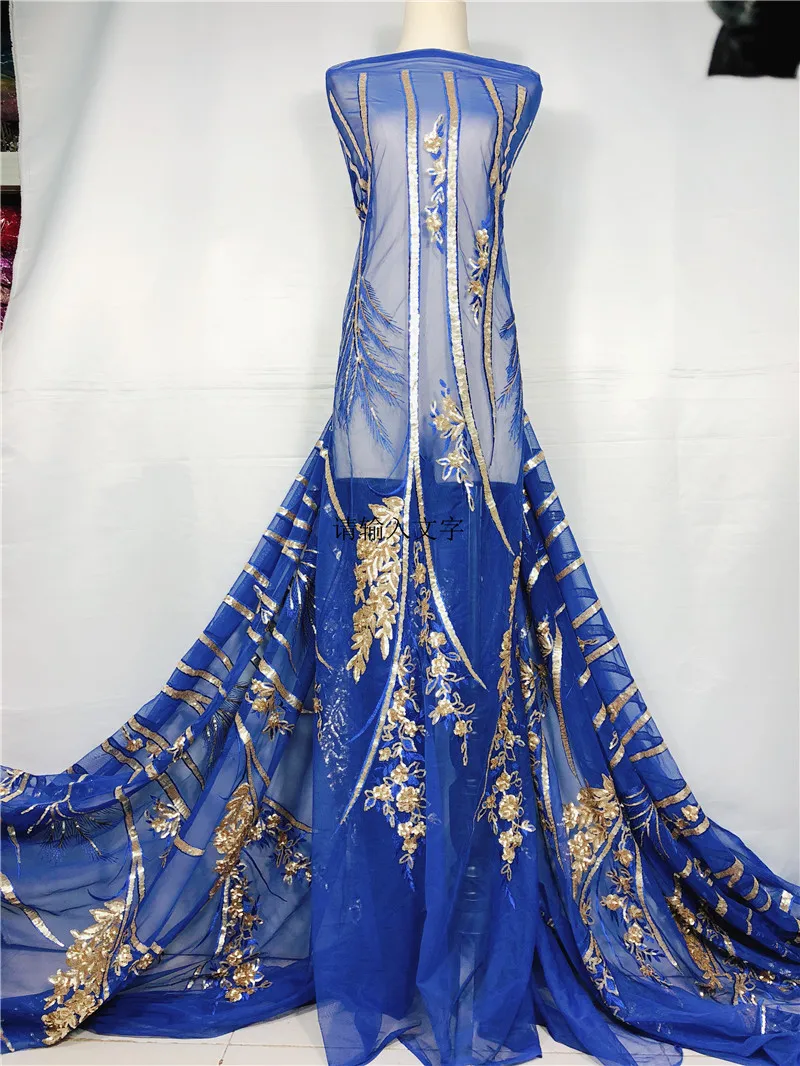 

New design H-194152 french net lace fabric embroidered tulle lace fabric with sequins FOR PRETTY DRESS