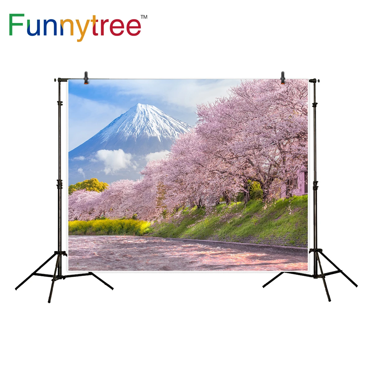 

Funnytree background for a photo shoot Mount Fuji nature Cherry blossoms river photography display backdrop photobooth