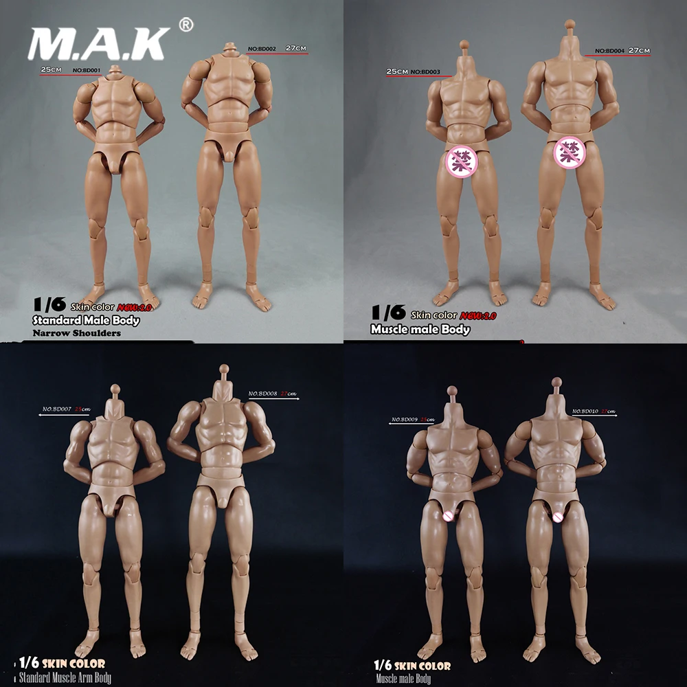 BD001/BD002/BD003/BD004/BD009/BD010 1/6 Male Standard Muscle Body Narrow Shoulders 2.0 Male 27cm/25cm Model for 12'' Figure