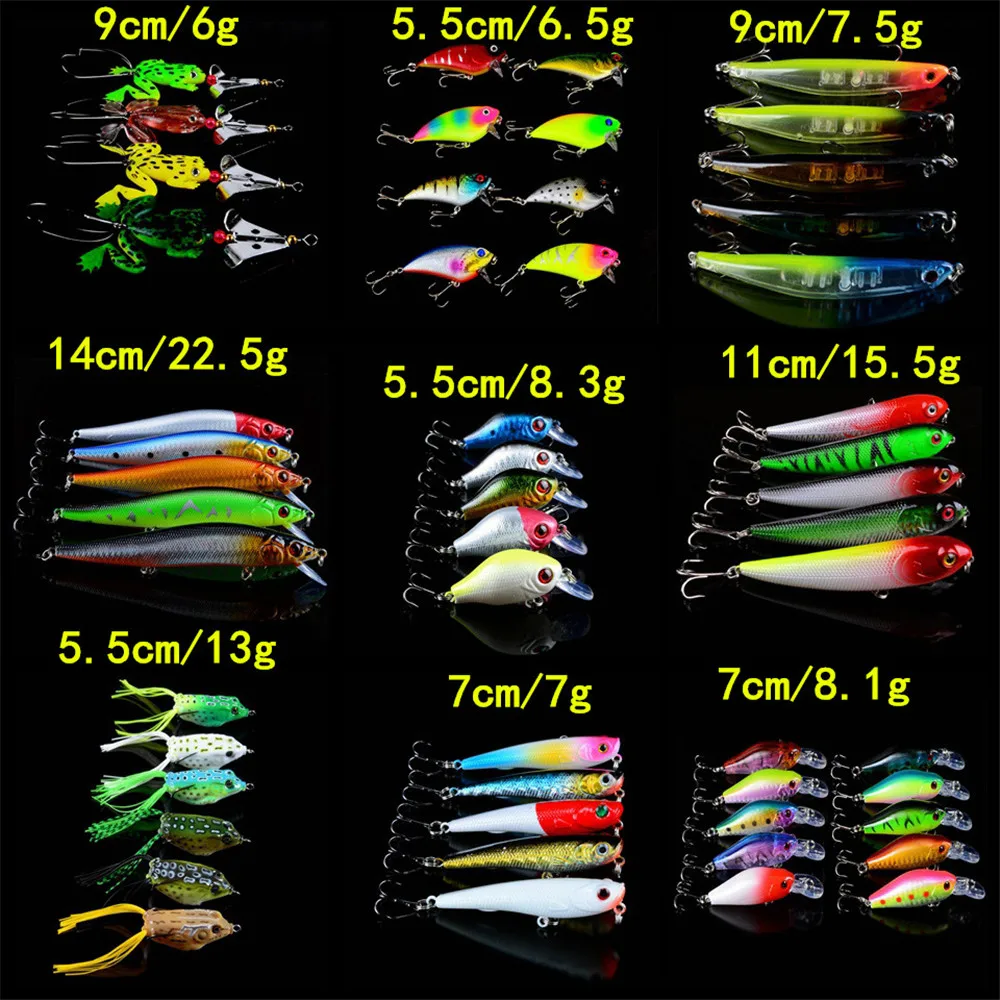 

LINGYUE 53pcs/lot Fishing Lures Artificial Mixed 9 Models Wobblers Fishing Tackle 53 Colors Hard Baits Treble Hooks Tackle H-T73