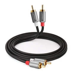 Ugreen 2RCA Double Lotus Head Audio Cable Signal Line Amplifier Metal Shield Connector Gold-Plated