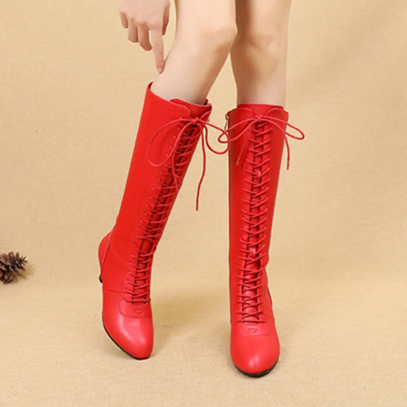 Leather Latin Dance Shoes Long Boots Female Dance Shoes Adult Girls Ballroom Tango Latin Shoes Dancing Boots A167