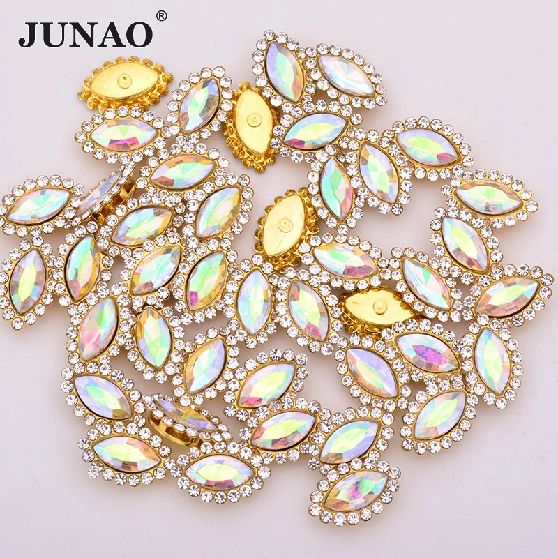 

JUNAO, 30 шт., 5*10 мм, для шитья, с кристаллами, AB, конский глаз, со стразами, с золотыми когтями, стеклянные стразы, с кристаллами, для свадьбы, с аппликацией, для одежды