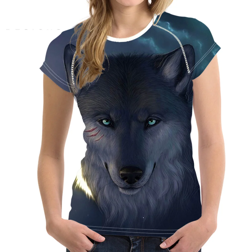 Noisydesigns New Animal Wolf Printed Women Short Sleeve T Shirt Summer Comfort Soft Top Tees For Female Ladies Tee Ropa Mujer