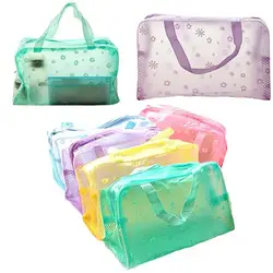 Floral Print Transparent Waterproof Cosmetic bags zip lock Toiletry Bathing Pouch Makeup Bag storage bag closet organizer bag