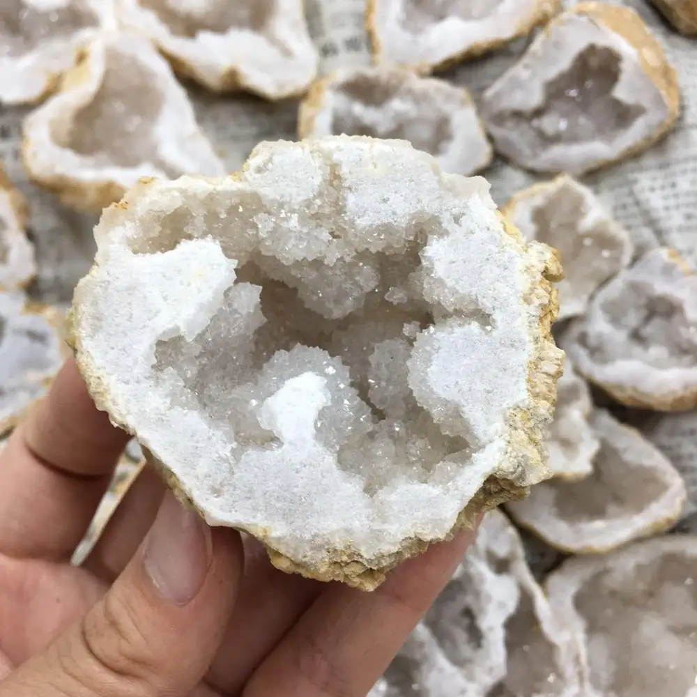 

Natural White Agate Geode Slice Quartz Crystal Cluster Minerals, Reiki Healing Crystal, Home Decoration