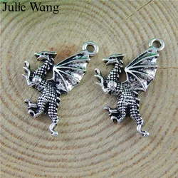 Julie Wang 20pcs Alloy Dragon Charms Antique Silver Color For Necklace Pendants Findings Jewelry Making Hanging Accessory