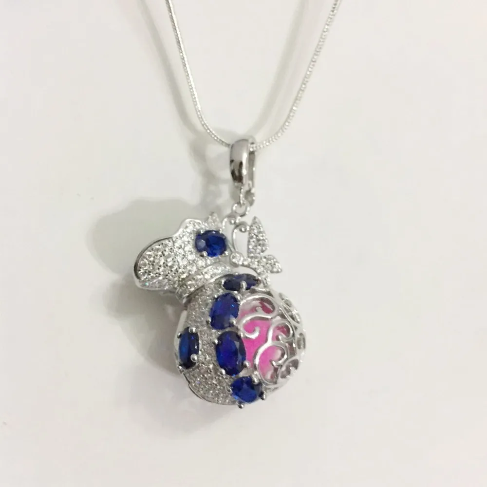 Solid 925 Silver Treasure Bag Locket with Shinny Stone, Can Open to Put Max 12 mm Bead, DIY Fukubukuro Pendant Fitting Charm