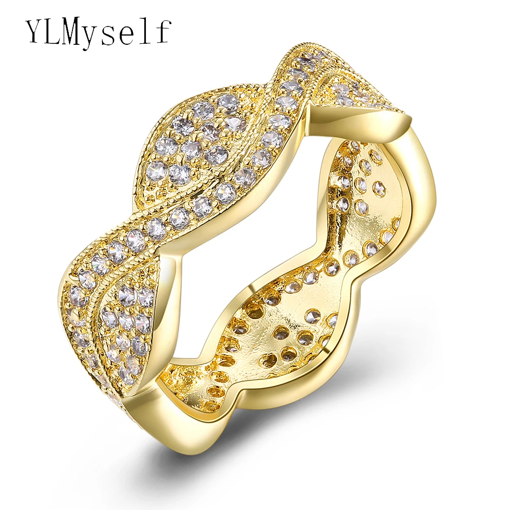 

YLMyself Luxury Twisted Pave Cubic Zirconia Circle Ring Gold Color Women Fashion Party Jewelry
