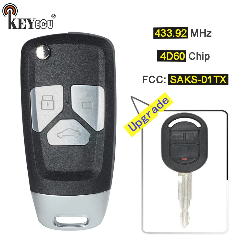 

KEYECU 433.92MHz 4D60 Chip FCC ID:SAKS-01TX Upgraded Flip Remote Car Key Fob 3B DW04R Blade for Chevrolet Optra Lacetti