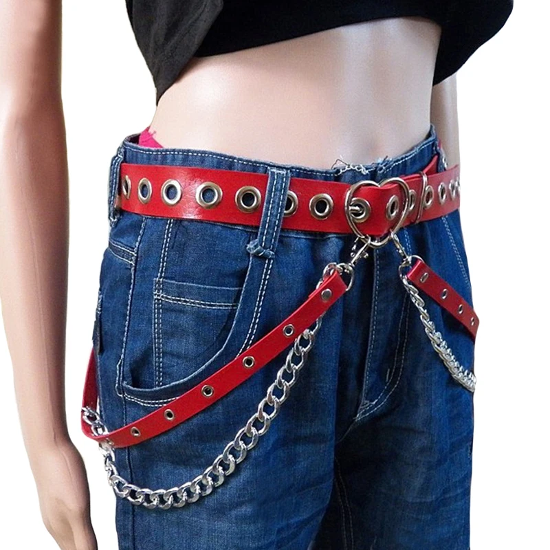 

Fashion Punk Hip-hop metal chain leather Belts men women Waist Chain Hot causal cool Jeans Silver Metal Clothing Accessories