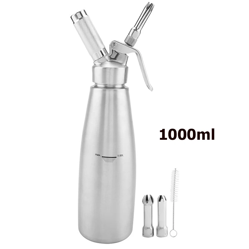 Military Grade Stainless Steel 1 Litre (1000ml)Whipped Cream Dispenser/Cream Whipper with 3 Decorating Nozzles