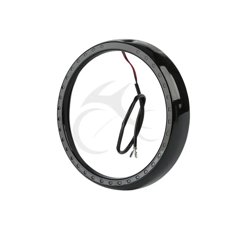 

7" in Headlight Trim Ring & Light For Harley Touring Road Street Tri Glide Black