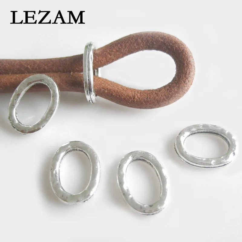 50pcs Antique Silver Color Ring Shaped Licorice Slider Spacers For 10*6mm Licorice Leather Cord Bracelet Jewelry Findings