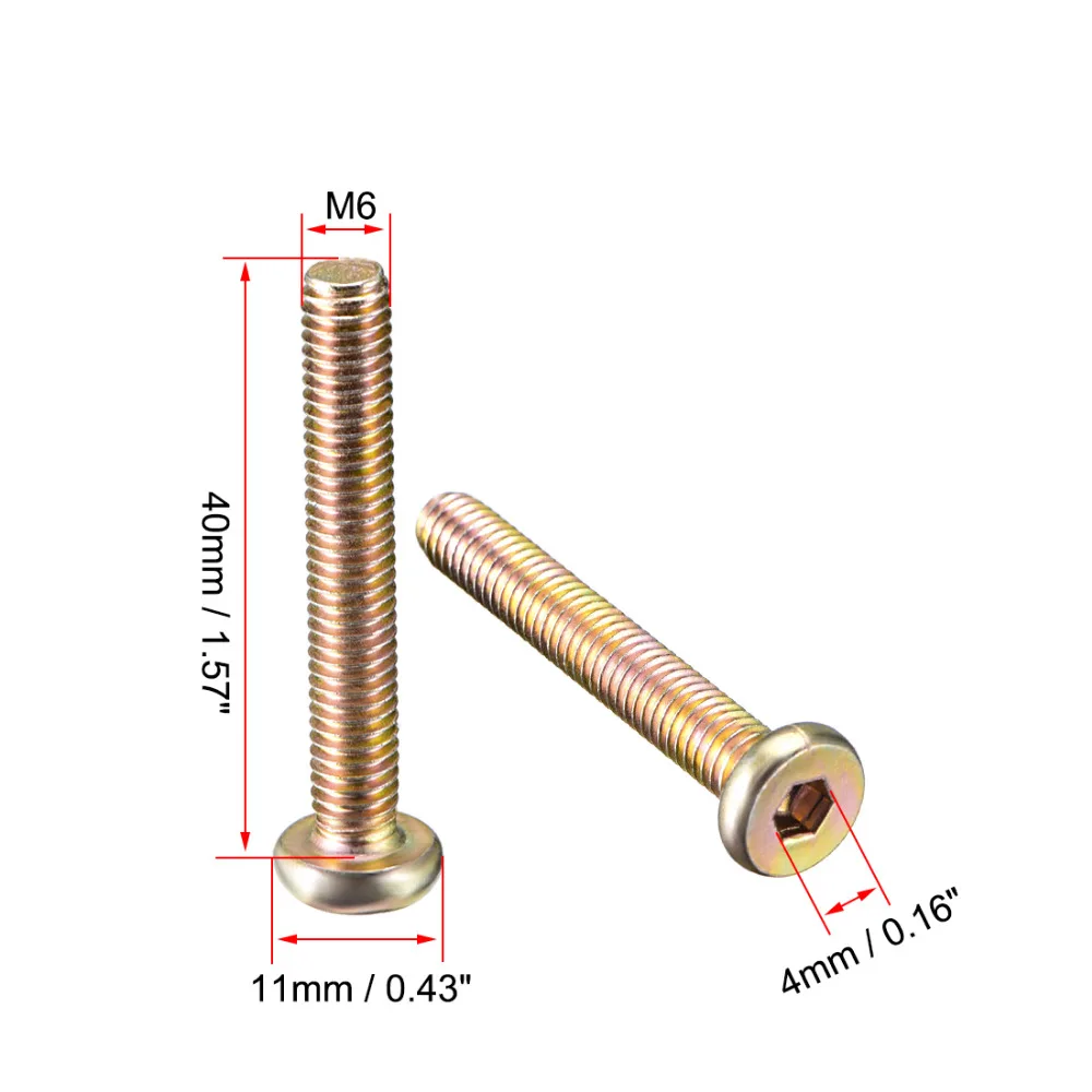 

UXCELL Carbon Steel Zinc Plated M6 Hex Socket Drive Furniture Bolts Nuts Round Head Screw Long 40mm 45mm 50mm 20pcs