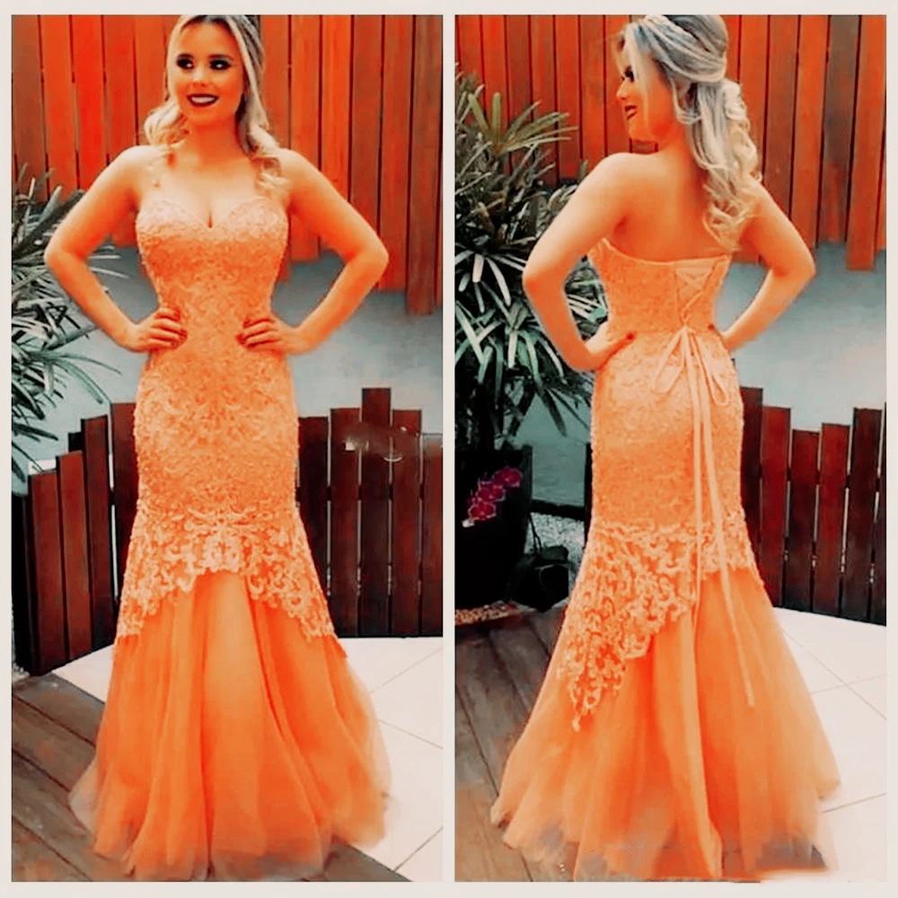 2019 Sweetheart Lace Slim Mermaid Prom Dresses lunghezza del pavimento gonna in Tulle abiti da sera da sera da donna abiti da sera personalizzati