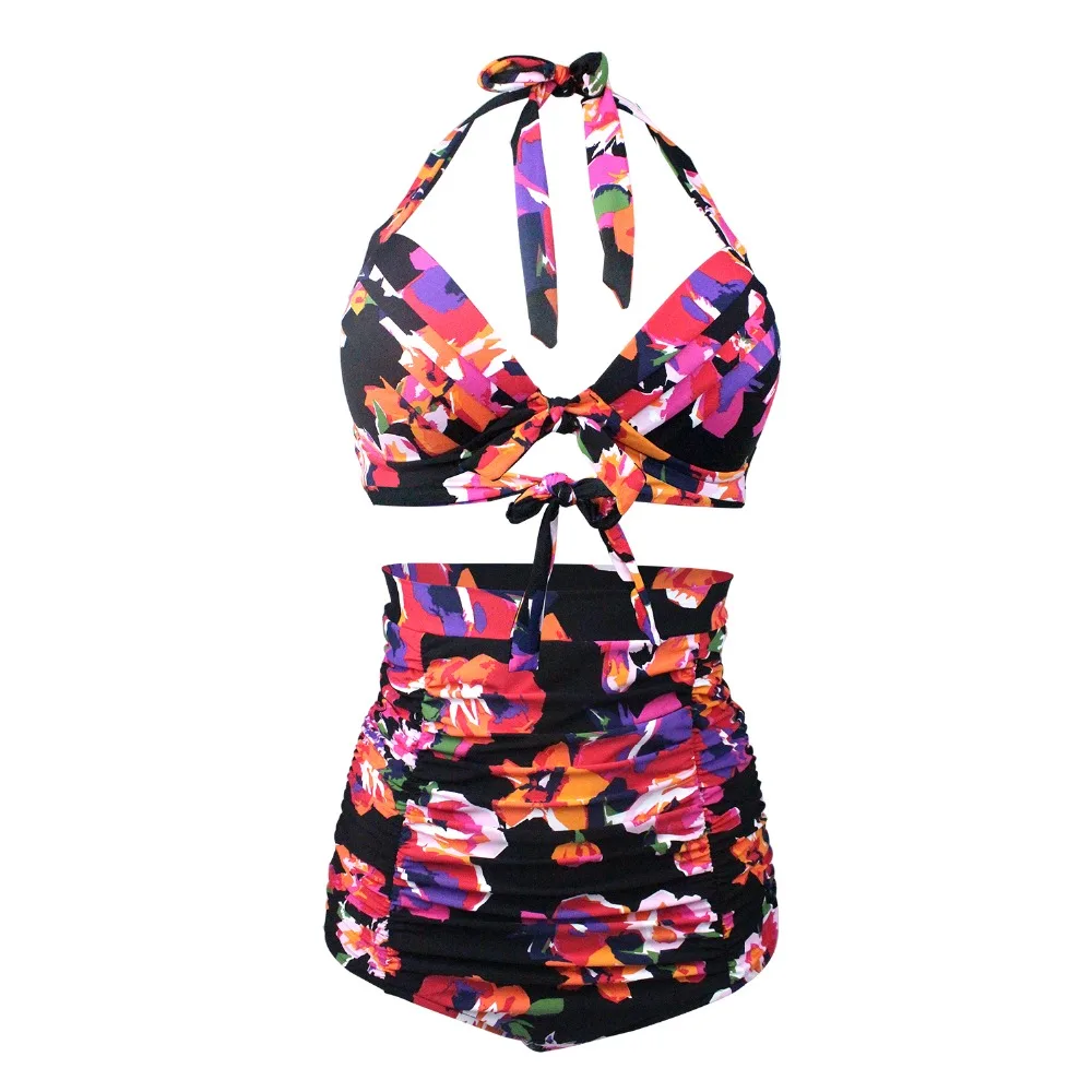 Vintage Women Swimwear Two Pieces Swimsuit Summer Beach Wear Retro High Waist Bathing Suit Maillot De Bain Biquini Plus Size 4XL