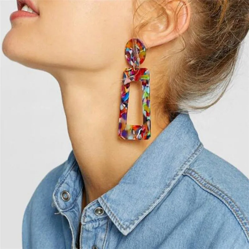 Ahmed Big Vintage Earrings for Women Geometric Statement Earring 2019 Acetate plate Earing Hanging fashion jewelry trend