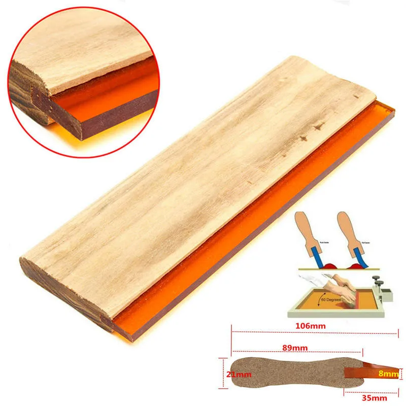 1X 35cm Flat Head Wood Handle Scraper Silk Screen Printing Squeegee Blade for Printing Scraper Scratch Board Tools