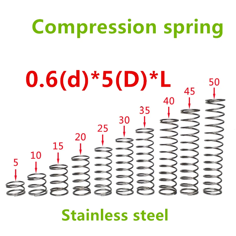 50pcs 0.6*5*(5/10/15/20/25/30/35/40/45/50) Stainless steel Series small spot spring wire compression pressure springs