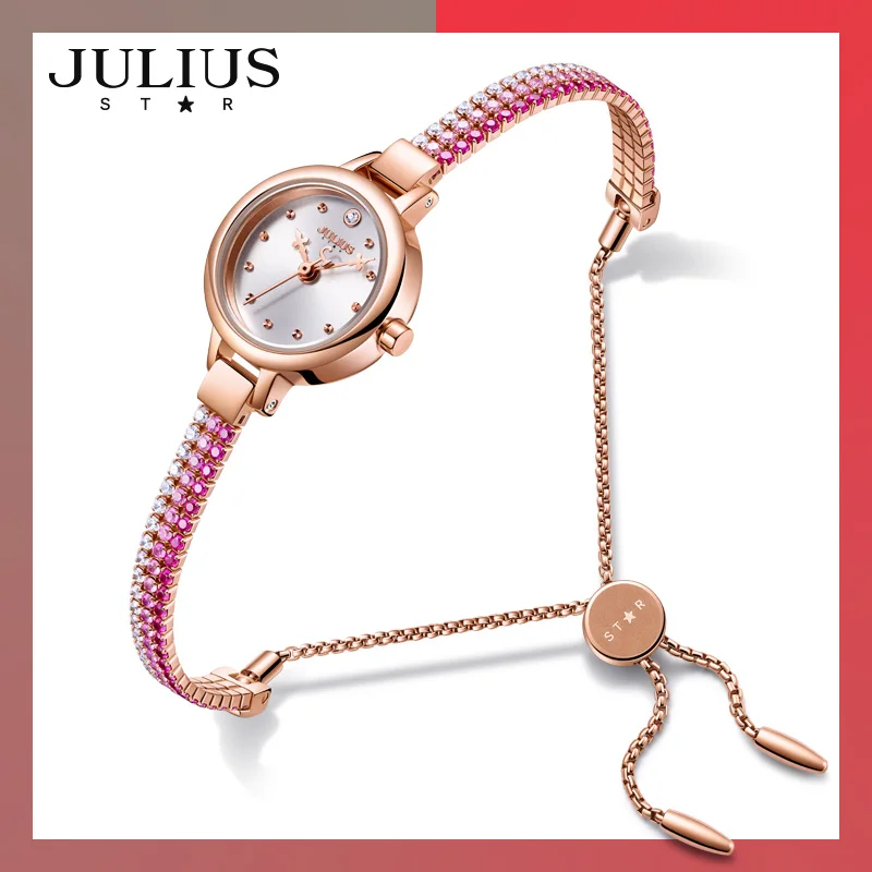 Julius watch Women\'s Top Quality Brass Superb Bracelet Clock Full Colorful Diamond Dress Watch 30M Wtaerproof Gift Watch JS-007