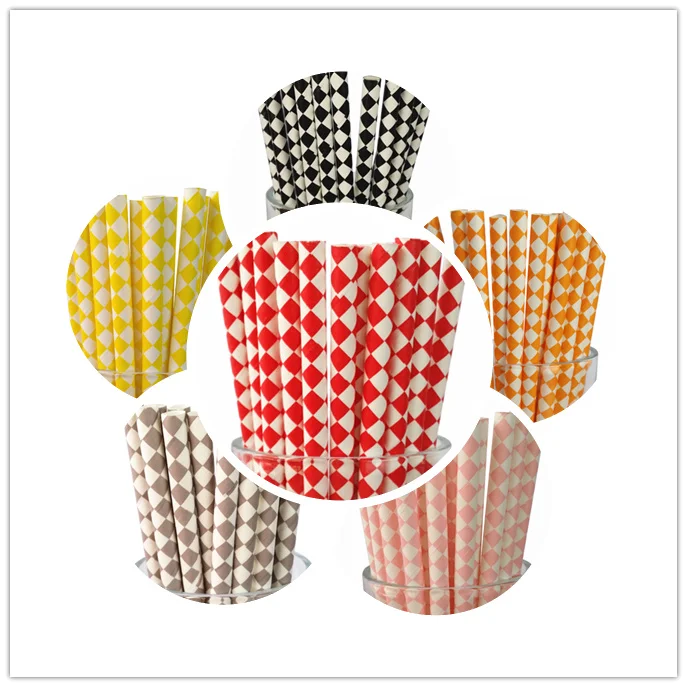 New 100Pcs (25Pcs/Pkg) 18 Designs  Harlequin  Paper Straws For Kids Birthday Wedding Decoration ,Party Event Supply.