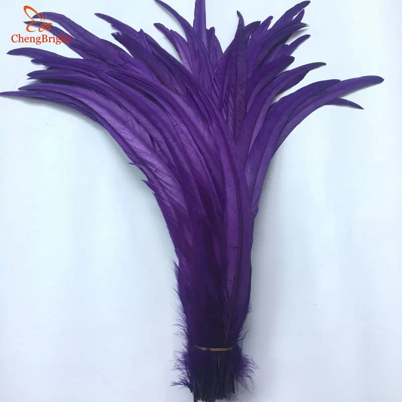 CHENGBRIGHT Purple 50PCS 35-40CM Natural Rooster Coque Tail Feathers Colorful Cheap Feather For Crafts Christma Pheasant Plumes