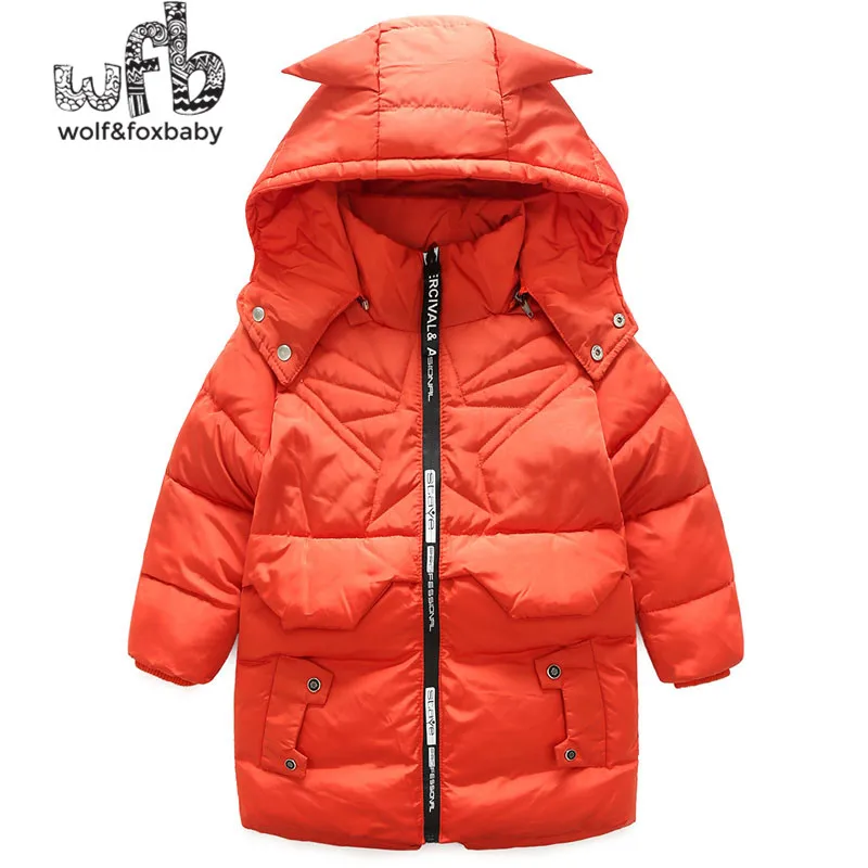 Retail 5-12 years children's remove the hat warmer thick long white duck down jacket winter