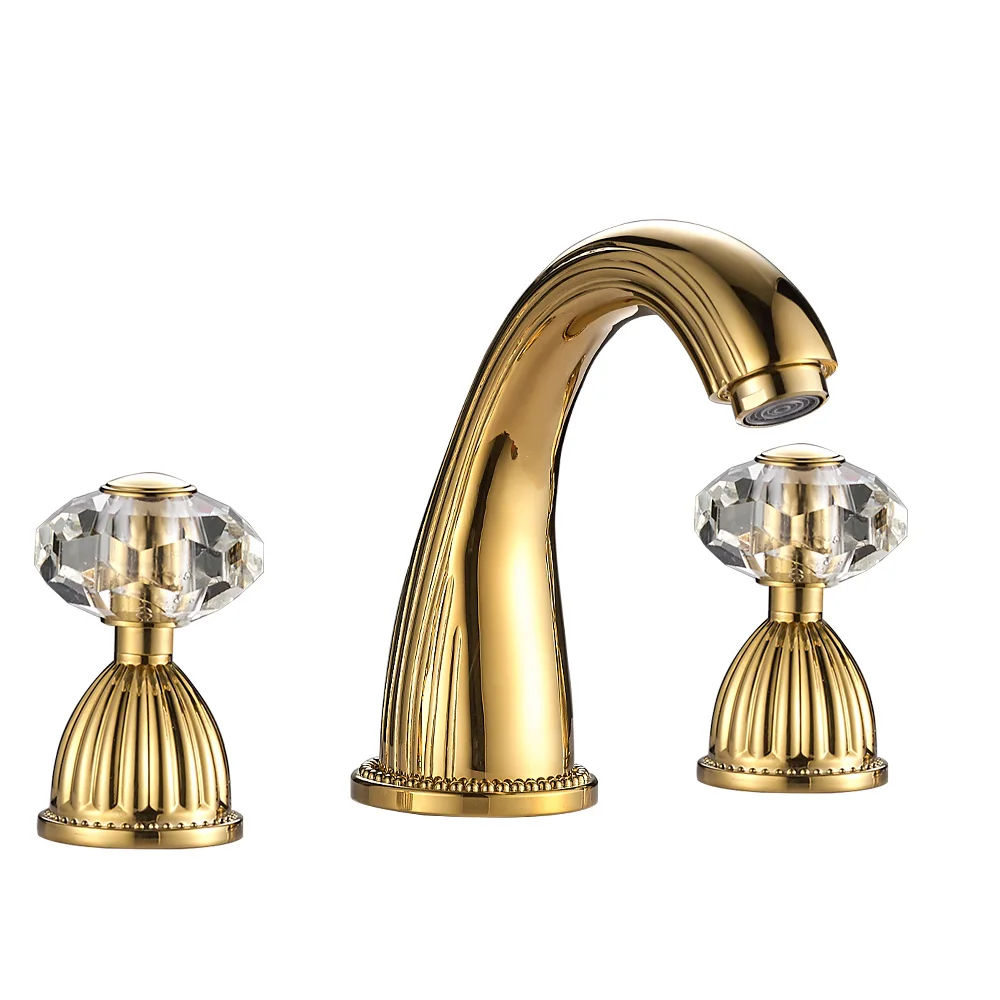 

Gold Luxury 8 inch Widespread Bathroom Sink Faucet Basin Tap Mixer Crystal Double Handle Hot And Could Water High Quality