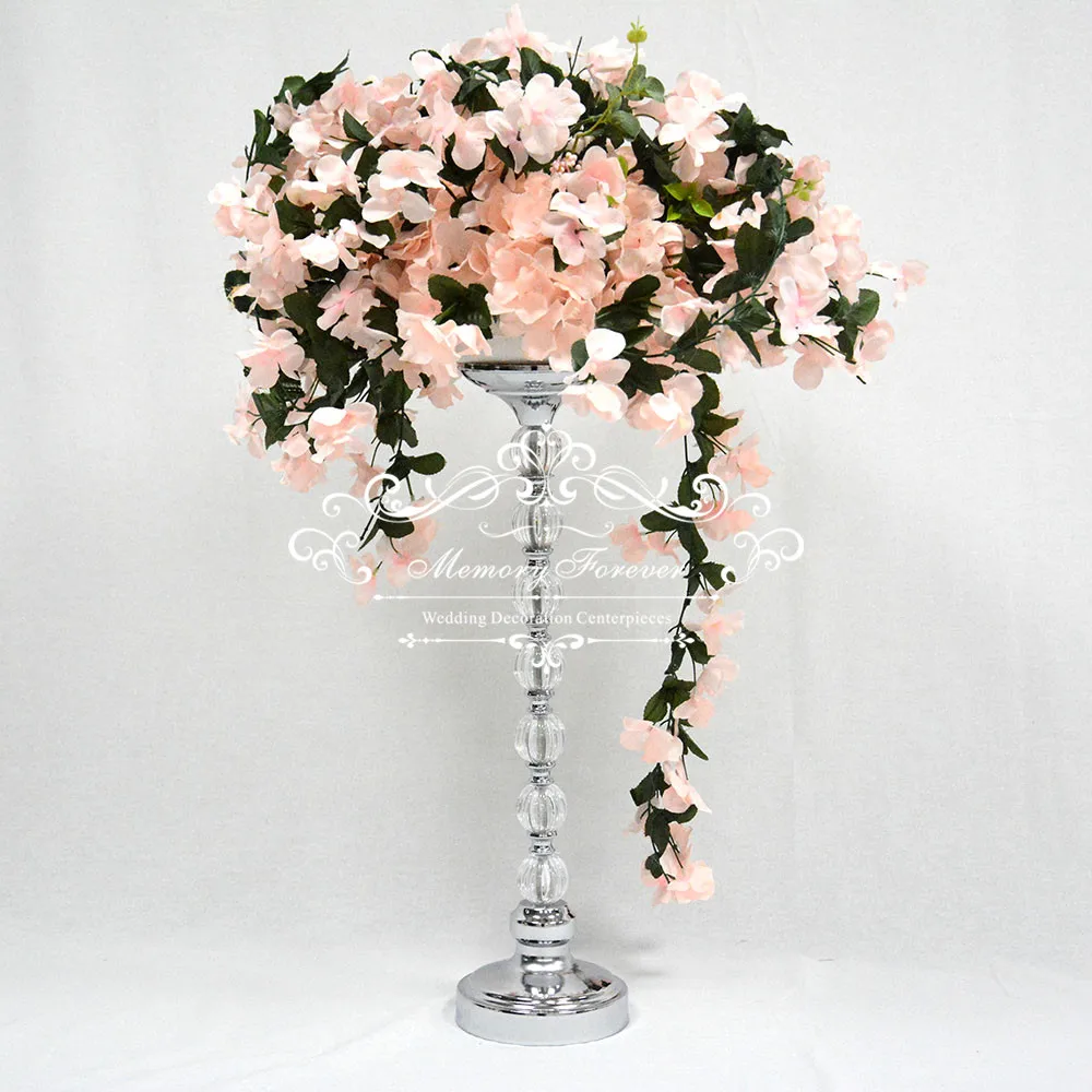 54cm Tall Crystal Flower Stand Wedding Acrylic Metal Candle Holder Stand Candlestick Marriage Centerpiece Rack