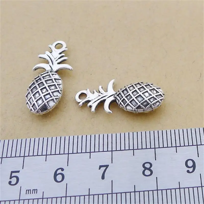 BULK 30pcs Lots Zinc Alloy Antique Silver Plated Food Pineapple Charms 3D DIY Pendants Wholesale Handmade Jewelry 10*23mm 2.1g