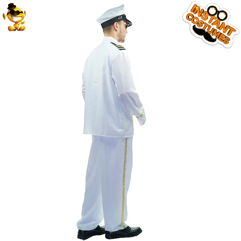 Costume da pilota di carriera per uomo adulto gioco di ruolo abiti da pilota bianchi abbigliamento Fancy Dress Party Costume