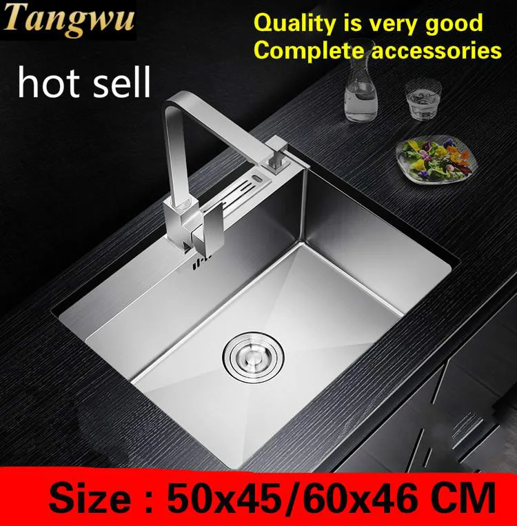 

Free shipping Apartment luxury kitchen manual sink single trough do the dishes 304 stainless steel hot sell 50x45/60x46 CM