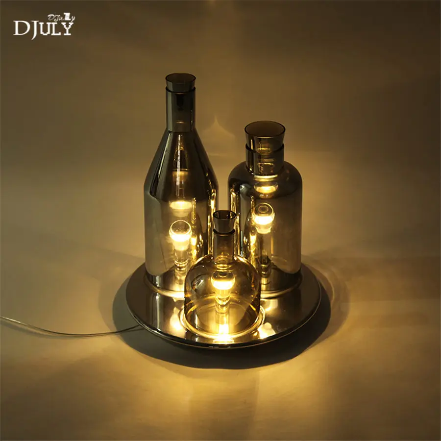 art deco Wine bottle stained glass led table lamp for living room bedroom creative bar dining desk light designer bedside lamps